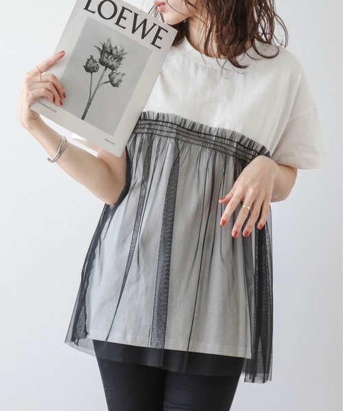AMELY（エミリー）の「チュールドッキングTシャツ（Tシャツ/カットソー・レディース・ホワイト×ブラック/ブラック/ホワイト・フリー）」の17枚目の写真