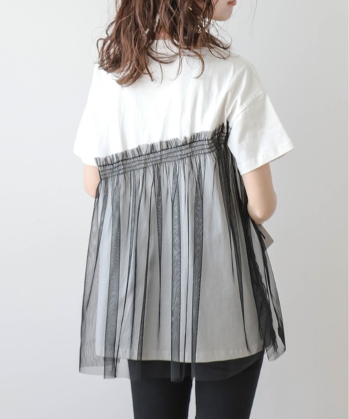 AMELY（エミリー）の「チュールドッキングTシャツ（Tシャツ/カットソー・レディース・ホワイト×ブラック/ブラック/ホワイト・フリー）」の18枚目の写真