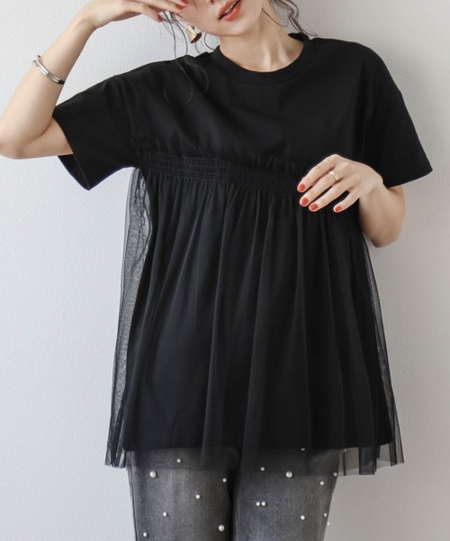 AMELY（エミリー）の「チュールドッキングTシャツ（Tシャツ/カットソー・レディース・ホワイト×ブラック/ブラック/ホワイト・フリー）」の21枚目の写真