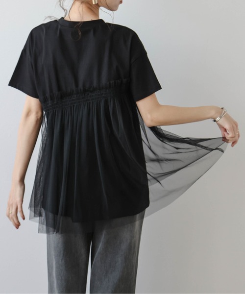 AMELY（エミリー）の「チュールドッキングTシャツ（Tシャツ/カットソー・レディース・ホワイト×ブラック/ブラック/ホワイト・フリー）」の22枚目の写真