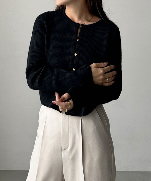 エンフォルドビッグボタンショートカーディガン ニット ブラック