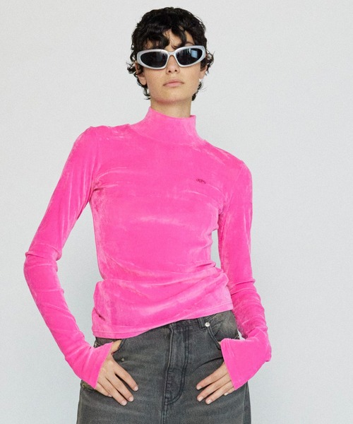 MAISON SPECIAL(メゾンスペシャル)の「Velor Mesh Tops/ベロアメッシュトップス(Tシャツ/カットソー・レディース・グレー/アイボリー/ブラック/ピンク/キャメル/グリーン/パープル・FREE)」の7枚目の写真