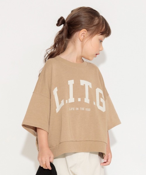 BRANSHES（ブランシェス）の「【ゆったり】カレッジロゴ7分袖Tシャツ（Tシャツ/カットソー・キッズ・ピンク系その他/杢グレー/キャメル/キナリ・80/100/110/120/140/130/150/90）」の3枚目の写真