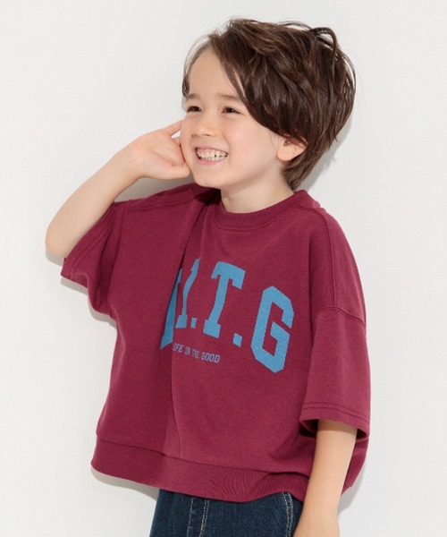 BRANSHES（ブランシェス）の「【ゆったり】カレッジロゴ7分袖Tシャツ（Tシャツ/カットソー・キッズ・ピンク系その他/杢グレー/キャメル/キナリ・80/100/110/120/140/130/150/90）」の4枚目の写真