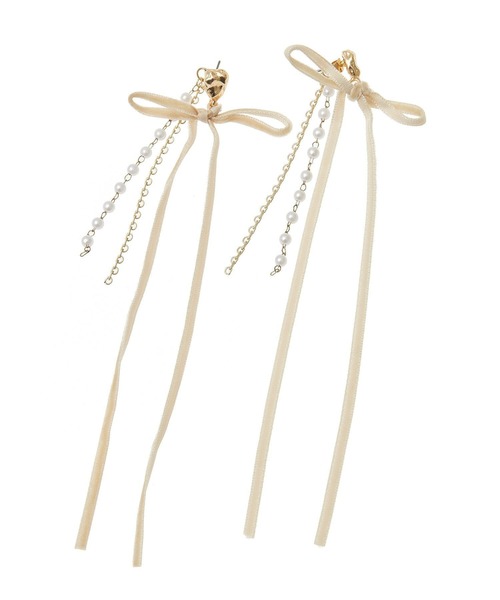 earth music&ecology（アースミュージックアンドエコロジー）の「ベロアリボンロングピアス（ピアス（両耳用）・レディース・ベージュ/グレー・FREE）」の7枚目の写真