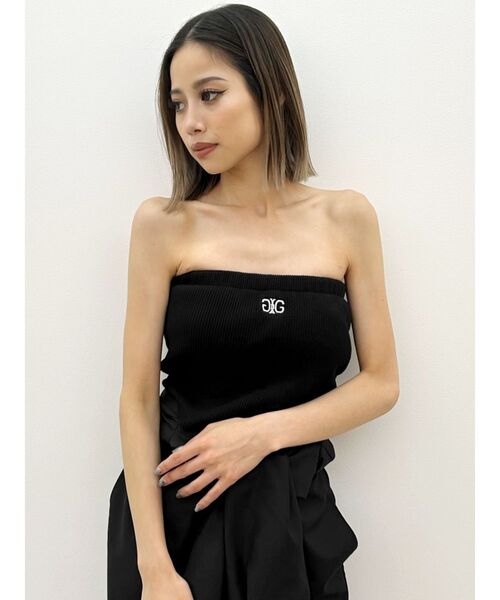 GYDA（ジェイダ）の「Symmetry GYDAラメembroideryベアトップス（チューブトップ・レディース・オフホワイト/ブラック・FREE）」の2枚目の写真