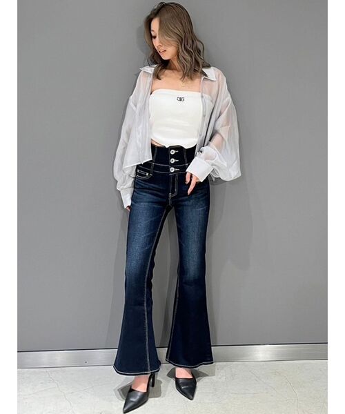 GYDA（ジェイダ）の「Symmetry GYDAラメembroideryベアトップス（チューブトップ・レディース・オフホワイト/ブラック・FREE）」の20枚目の写真