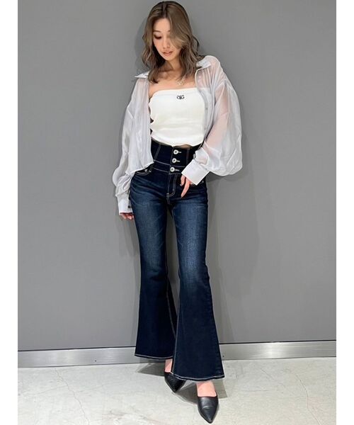 GYDA（ジェイダ）の「Symmetry GYDAラメembroideryベアトップス（チューブトップ・レディース・オフホワイト/ブラック・FREE）」の19枚目の写真