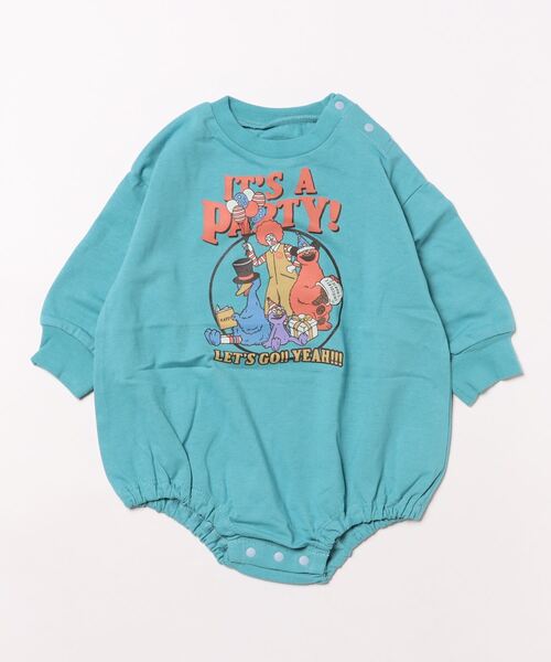 Ocean&Ground(オーシャン&グラウンド)の「IT’S PARTYプリントボディシャツ(肌着・キッズ・キナリ/ターコイズブルー/ブラック・70/80)」の1枚目の写真
