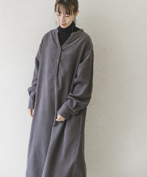 ITEMS URBANRESEARCH（アイテムズ アーバンリサーチ）の「コーデュロイスキッパーワンピース（ワンピース・レディース・ベージュ/バーガンディー/チャコールグレー・FREE）」の5枚目の写真