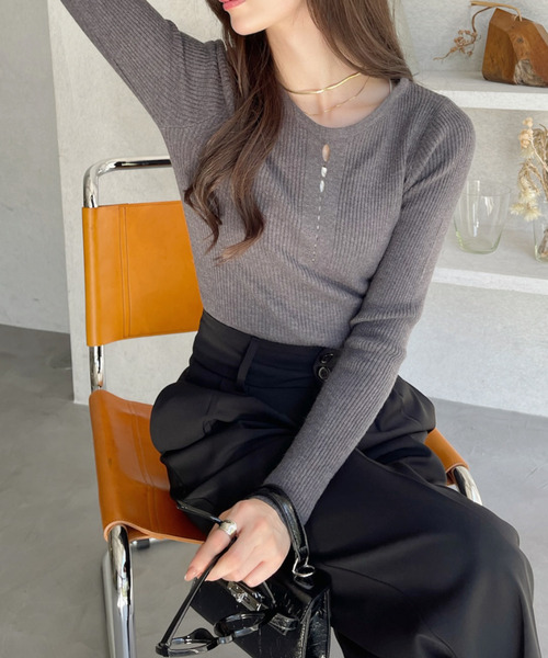 Ada.（エイダ）の「【春ニット】フロント カットアウト コンパクト ニット（ニット/セーター・レディース・ホワイト/ミント/グレー/ブラック・FREE）」の14枚目の写真