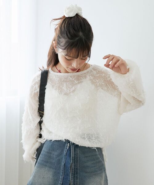 MAJESTIC LEGON(マジェスティックレゴン)の「エアリーフリンジドロストニット(ニット/セーター・レディース・アイボリー/ピンク/ボルドー/ブルー系その他5・MEDIUM)」の5枚目の写真