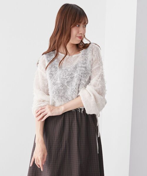 MAJESTIC LEGON(マジェスティックレゴン)の「エアリーフリンジドロストニット(ニット/セーター・レディース・アイボリー/ピンク/ボルドー/ブルー系その他5・MEDIUM)」の11枚目の写真