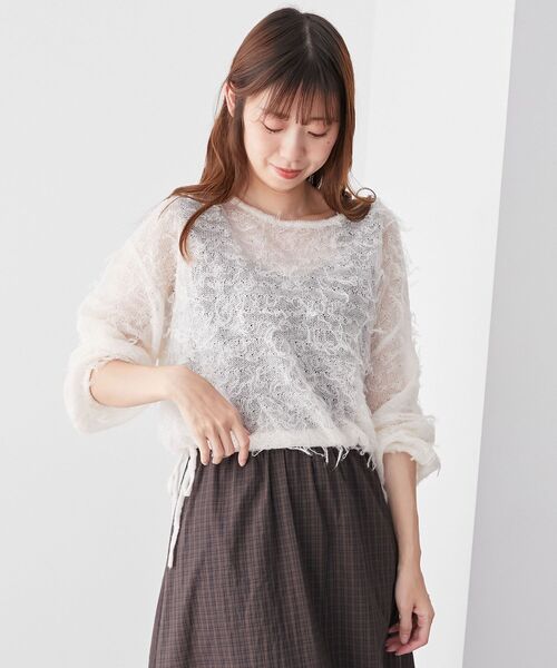 MAJESTIC LEGON(マジェスティックレゴン)の「エアリーフリンジドロストニット(ニット/セーター・レディース・アイボリー/ピンク/ボルドー/ブルー系その他5・MEDIUM)」の12枚目の写真