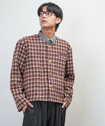 Kith ノーカラーチェックジャケット 小さいサイズ】カラーレスジャケット/制菌加工/洗える(ノー