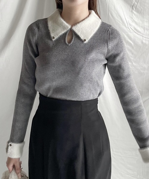 NOMAE（ノーマエ）の「フェザーカラーニット（ニット/セーター・レディース・ブラック/ネイビー/アイボリー/ダークグレー・FREE）」の3枚目の写真