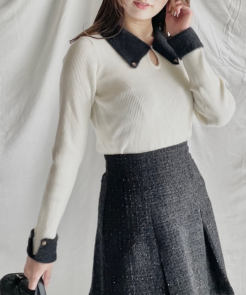 NOMAE（ノーマエ）の「フェザーカラーニット（ニット/セーター・レディース・ブラック/ネイビー/アイボリー/ダークグレー・FREE）」の10枚目の写真