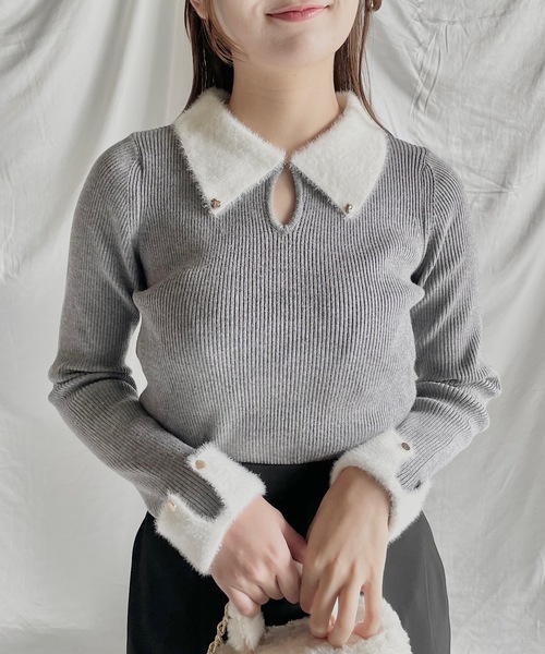 NOMAE（ノーマエ）の「フェザーカラーニット（ニット/セーター・レディース・ブラック/ネイビー/アイボリー/ダークグレー・FREE）」の20枚目の写真