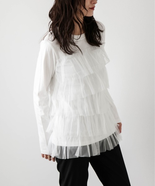 SUGAR BISKET(シュガービスケット)の「チュールティアードドッキングTシャツ(Tシャツ/カットソー・レディース・ブラック/ベージュ/ホワイト/グレー・フリー)」の20枚目の写真