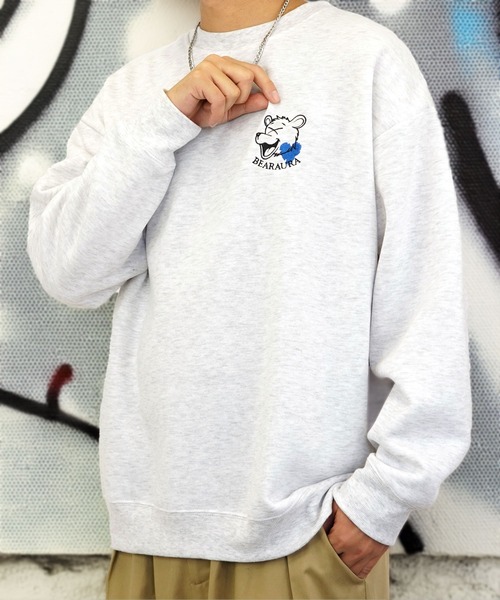Burner（バーナー）の「【GROOVY STORE】BEAR刺繍 ビッグサイズスウェットクルー裏起毛（スウェット・メンズ・ホワイト×グレー/ブラック/スミクロ・M/L/LL）」の4枚目の写真