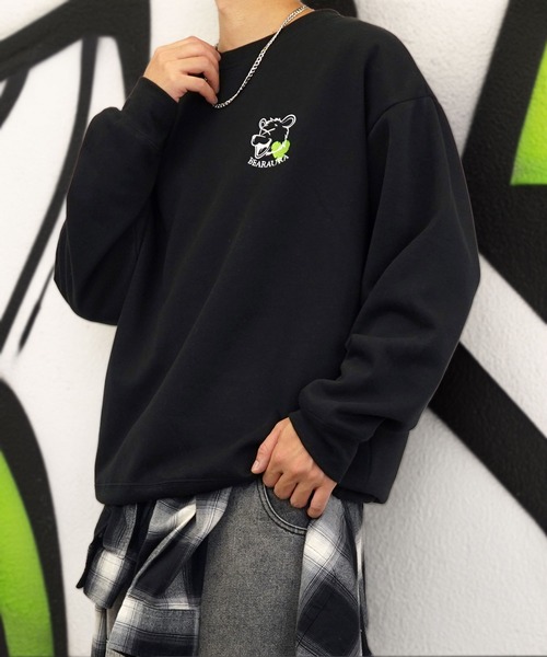 Burner（バーナー）の「【GROOVY STORE】BEAR刺繍 ビッグサイズスウェットクルー裏起毛（スウェット・メンズ・ホワイト×グレー/ブラック/スミクロ・M/L/LL）」の14枚目の写真