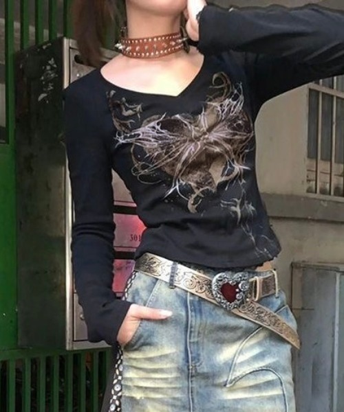 LADY LIKE(レディライク)の「フロントプリントもちもちトップス(Tシャツ/カットソー・レディース・ブラック・M)」の3枚目の写真