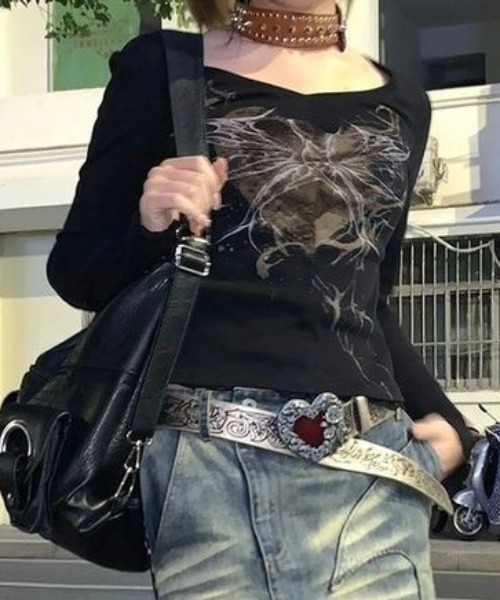 LADY LIKE(レディライク)の「フロントプリントもちもちトップス(Tシャツ/カットソー・レディース・ブラック・M)」の6枚目の写真