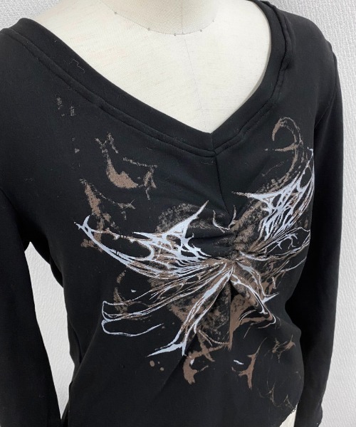LADY LIKE(レディライク)の「フロントプリントもちもちトップス(Tシャツ/カットソー・レディース・ブラック・M)」の9枚目の写真