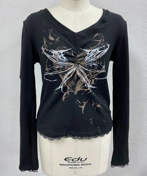 LADY LIKE(レディライク)の「フロントプリントもちもちトップス(Tシャツ/カットソー・レディース・ブラック・M)」の8枚目の写真