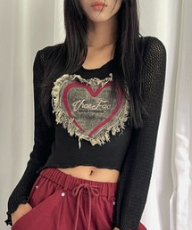 フロントダメージ ハートロゴワッペン 長袖Tシャツ ロンT