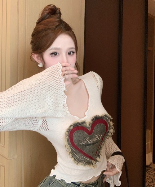 DEVICE(デバイス)の「フロントダメージ ハートロゴワッペン 長袖Tシャツ ロンT(Tシャツ/カットソー・レディース・ホワイト/ブラウン/グレー/ブラック・FREE)」の19枚目の写真