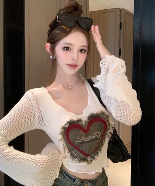 DEVICE(デバイス)の「フロントダメージ ハートロゴワッペン 長袖Tシャツ ロンT(Tシャツ/カットソー・レディース・ホワイト/ブラウン/グレー/ブラック・FREE)」の20枚目の写真