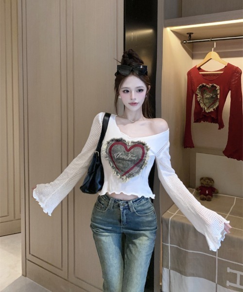DEVICE(デバイス)の「フロントダメージ ハートロゴワッペン 長袖Tシャツ ロンT(Tシャツ/カットソー・レディース・ホワイト/ブラウン/グレー/ブラック・FREE)」の14枚目の写真