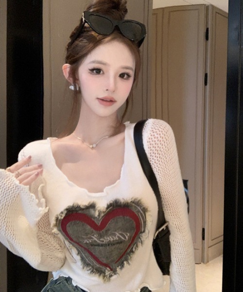 DEVICE(デバイス)の「フロントダメージ ハートロゴワッペン 長袖Tシャツ ロンT(Tシャツ/カットソー・レディース・ホワイト/ブラウン/グレー/ブラック・FREE)」の22枚目の写真