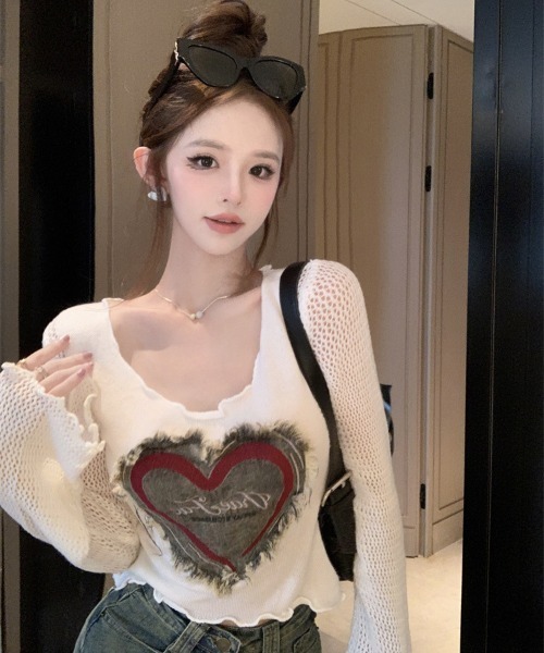 DEVICE(デバイス)の「フロントダメージ ハートロゴワッペン 長袖Tシャツ ロンT(Tシャツ/カットソー・レディース・ホワイト/ブラウン/グレー/ブラック・FREE)」の17枚目の写真