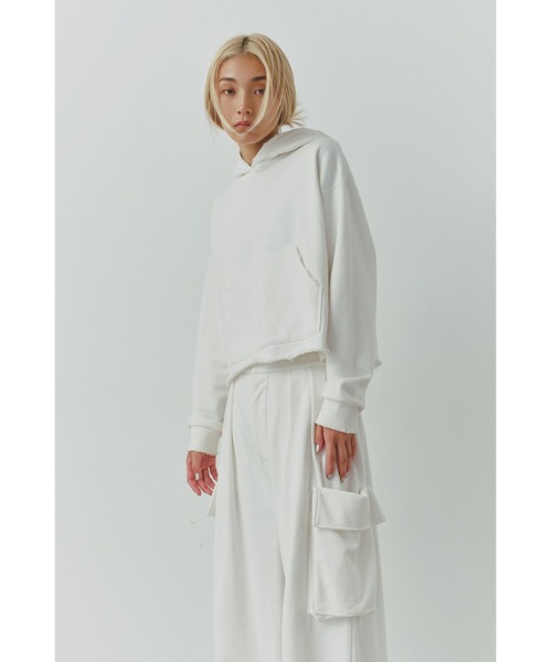 ALEXIA STAM（アリシアスタン）の「Distressed Cropped Hoodie /クロップドダメージフーディー（スウェット・レディース・ヘザーグレー/ホワイト/ネイビー・FREE）」の4枚目の写真