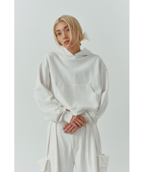 ALEXIA STAM（アリシアスタン）の「Distressed Cropped Hoodie /クロップドダメージフーディー（スウェット・レディース・ヘザーグレー/ホワイト/ネイビー・FREE）」の6枚目の写真