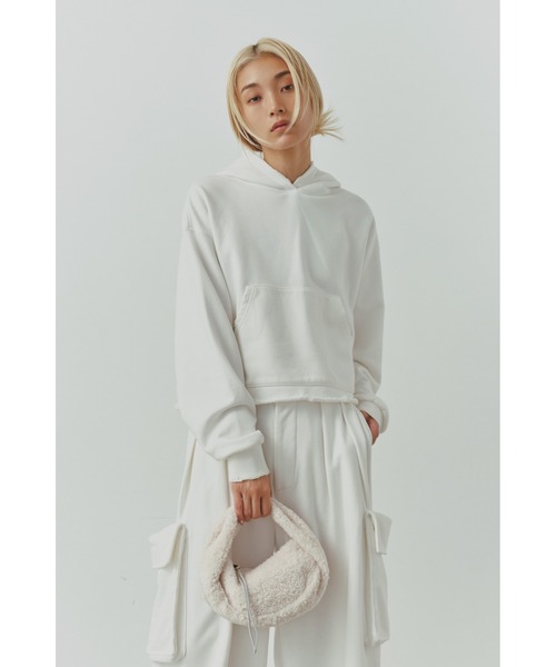 ALEXIA STAM（アリシアスタン）の「Distressed Cropped Hoodie /クロップドダメージフーディー（スウェット・レディース・ヘザーグレー/ホワイト/ネイビー・FREE）」の9枚目の写真