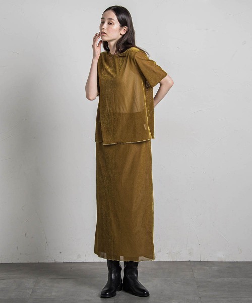MAYSON GREY(メイソングレイ)の「ラメラインシアーベロアTシャツ≪手洗い可能≫(Tシャツ/カットソー・レディース・イエロー・M)」の9枚目の写真