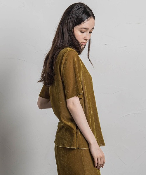 MAYSON GREY(メイソングレイ)の「ラメラインシアーベロアTシャツ≪手洗い可能≫(Tシャツ/カットソー・レディース・イエロー・M)」の7枚目の写真