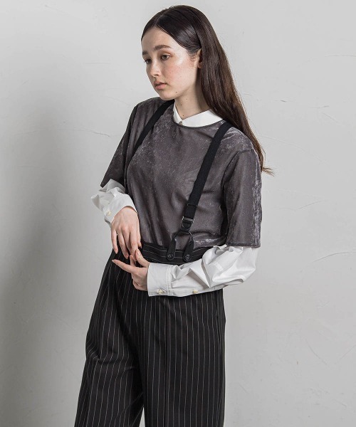 MAYSON GREY(メイソングレイ)の「ラメラインシアーベロアTシャツ≪手洗い可能≫(Tシャツ/カットソー・レディース・イエロー・M)」の13枚目の写真