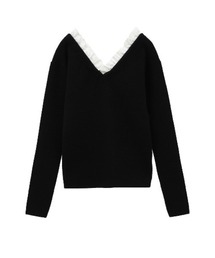 CLANE グレー Vネック フリルセーター CLANE グレー Vネック フリルセーター FRILL V NECK KNIT TOPS｜TOPS