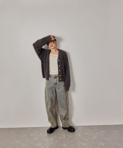 NERGY（ナージー）の「シャギーニットカーディガン（カーディガン/ボレロ・レディース・ライトグレー/キナリ/チャコールグレー・FREE）」の7枚目の写真