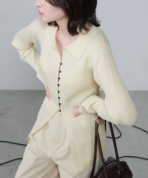 イッセイミヤケミー*長袖ブラウス　カーディガン 襟　シャツ　ホワイト　free イッセイミヤケミー*長袖ブラウス カーディガン 襟 シャツ