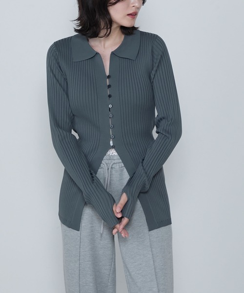 le ELMi（ルエルミ）の「Skipper polo knit slim fit cardigan / スキッパー ポロニット スリム フィットカーディガン（カーディガン/ボレロ・レディース・ブラウン/アイボリー/グレー・FREE）」の17枚目の写真