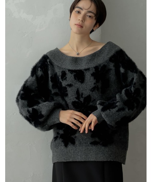 MEISM（ミズム）の「[2024-25 WINTER COLLECTION][MEISM by Re:EDIT]2WAYシャギーフラワージャガードニットトップス（ニット/セーター・レディース・ブラック/グレー・MEDIUM/LARGE）」の6枚目の写真