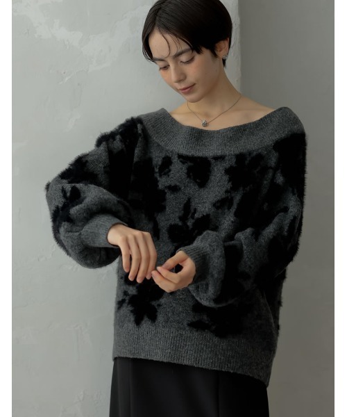 MEISM（ミズム）の「[2024-25 WINTER COLLECTION][MEISM by Re:EDIT]2WAYシャギーフラワージャガードニットトップス（ニット/セーター・レディース・ブラック/グレー・MEDIUM/LARGE）」の8枚目の写真