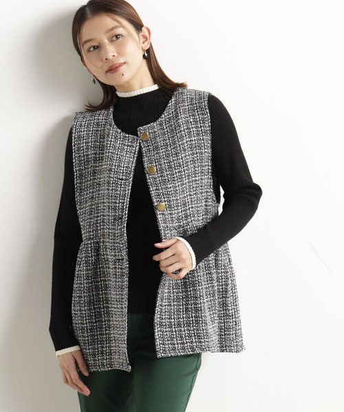 FOUND GOOD（ファウンドグッド）の「ツイードペプラムベスト（ベスト・レディース・グレー系/アイボリー/ブラック・M/L）」の2枚目の写真