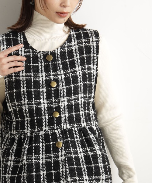 FOUND GOOD（ファウンドグッド）の「ツイードペプラムベスト（ベスト・レディース・グレー系/アイボリー/ブラック・M/L）」の6枚目の写真