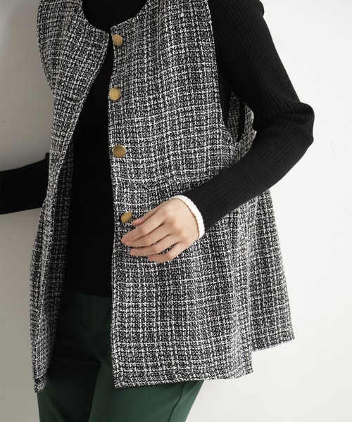 FOUND GOOD（ファウンドグッド）の「ツイードペプラムベスト（ベスト・レディース・グレー系/アイボリー/ブラック・M/L）」の11枚目の写真